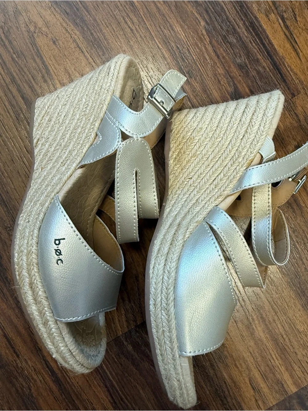b.o.c. Metallic Tan Strappy Wedge Sandals